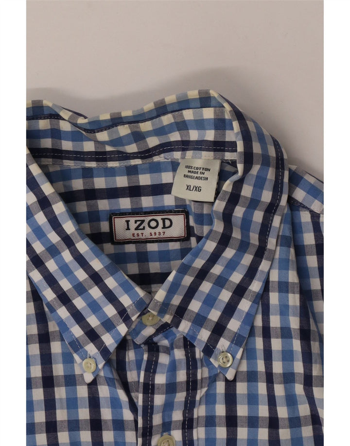 Izod Herren-Kurzarmhemd XL aus blauer Gingham-Baumwolle