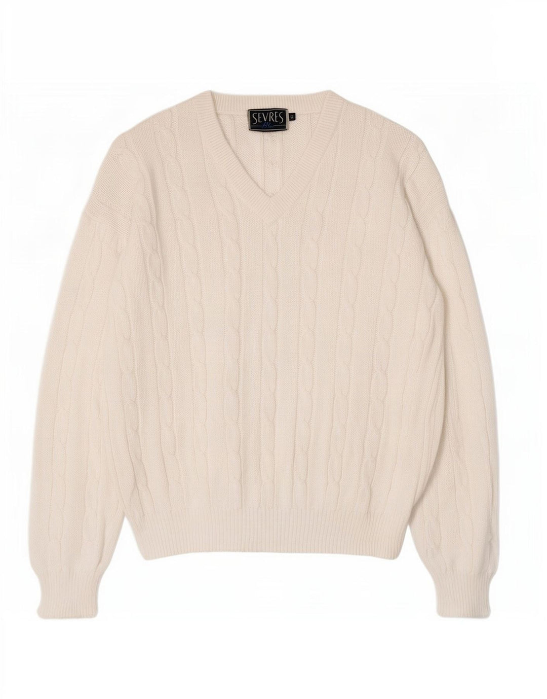 Sevres Herren-Pullover mit V-Ausschnitt IT 50, mittelweiße Baumwolle
