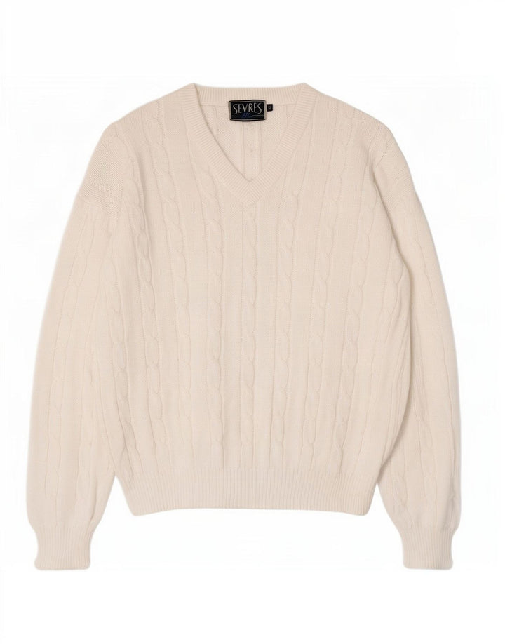 Sevres Herren-Pullover mit V-Ausschnitt IT 50, mittelweiße Baumwolle