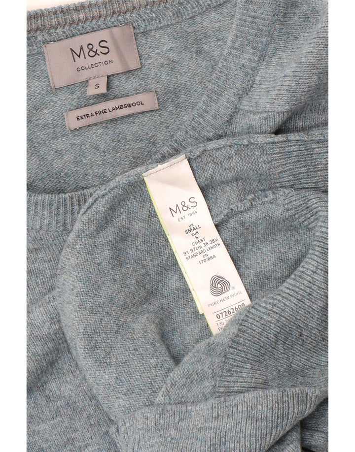 Marks & Spencer Herren-Pullover mit U-Boot-Ausschnitt, klein, blau gefleckte Lammwolle