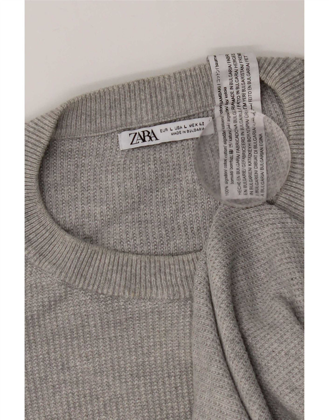 Zara Herren-Pullover mit Rundhalsausschnitt, Größe L, Grau