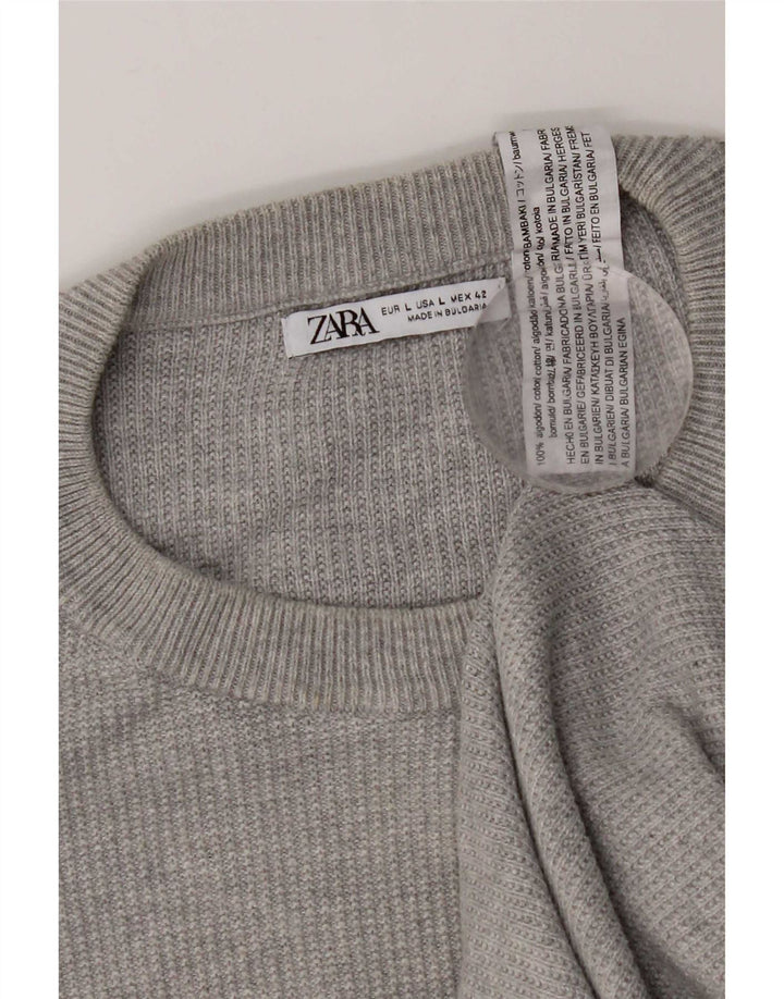 Zara Herren-Pullover mit Rundhalsausschnitt, Größe L, Grau
