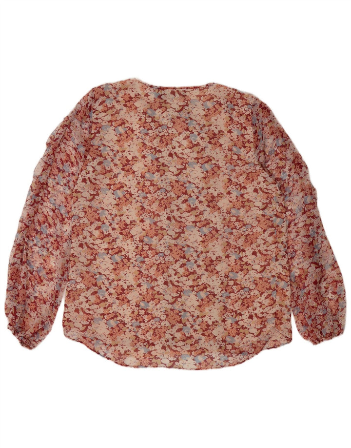 Durchsichtiges Damen-Blusenoberteil von Ralph Lauren, UK 16, großes rotes Blumenmuster aus Polyester