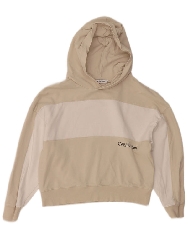 Calvin Klein Jeans Mädchen Crop Hoodie Pullover 11–12 Jahre Beige Farbblock