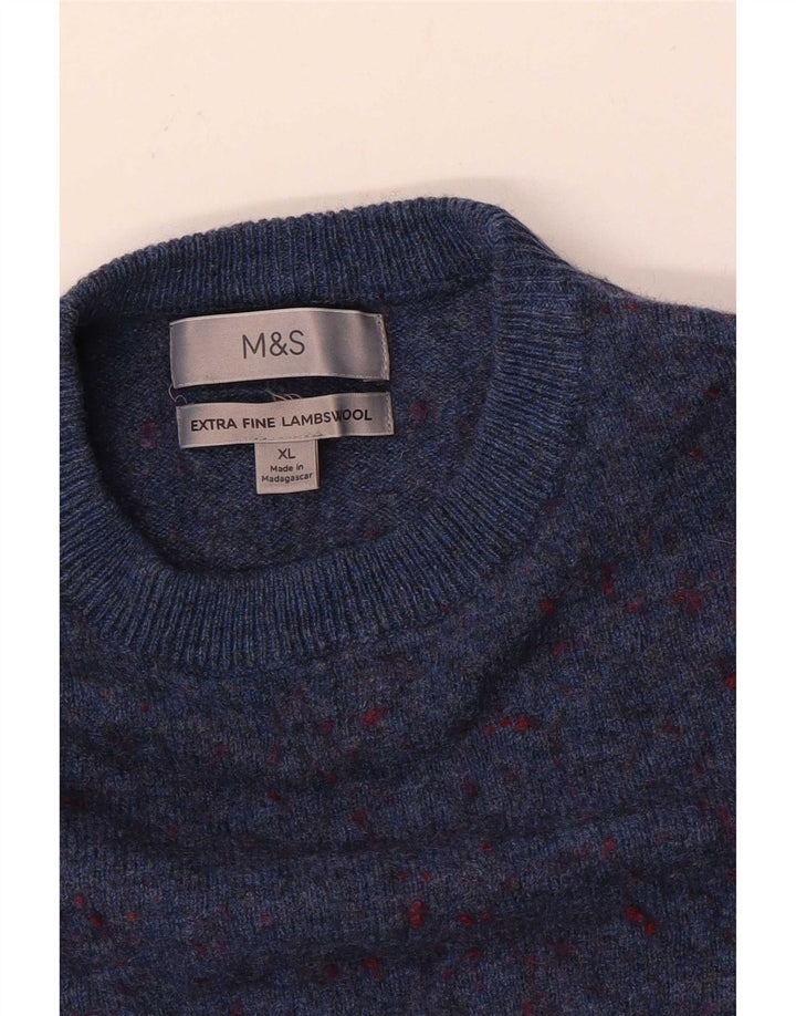 Marks & Spencer Herren-Pullover mit Rundhalsausschnitt, XL, blau gefleckte Wolle