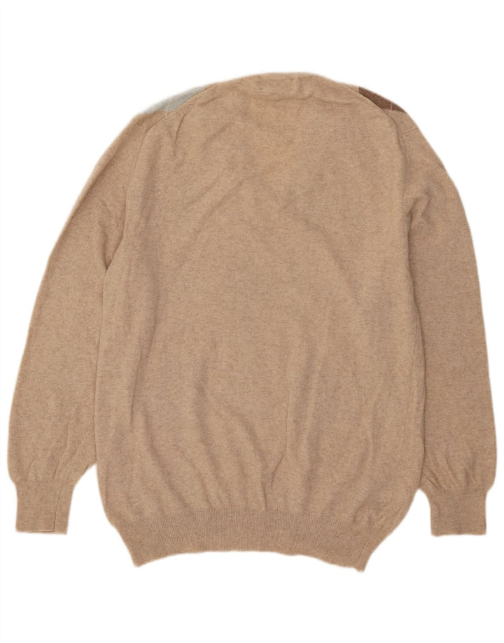 Valdoglio Herren-Pullover mit V-Ausschnitt, XL, beige Argyle/Diamond-Wolle