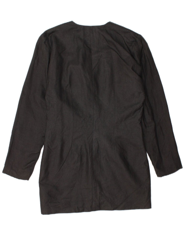 Vintage Damen Longline 1 Knopf Blazer Jacke UK 14 Mittelschwarzes Leinen