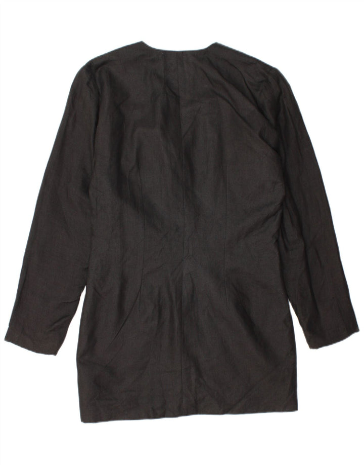 Vintage Damen Longline 1 Knopf Blazer Jacke UK 14 Mittelschwarzes Leinen