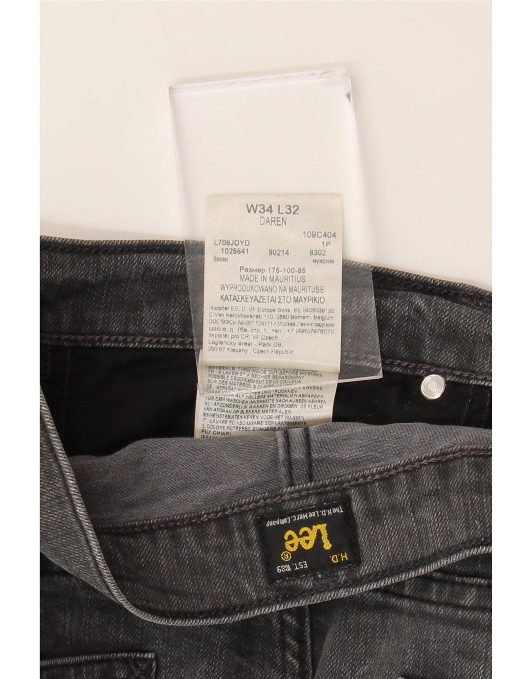 LEE Herren Daren Straight Jeans W34 L32 Graue Baumwolle