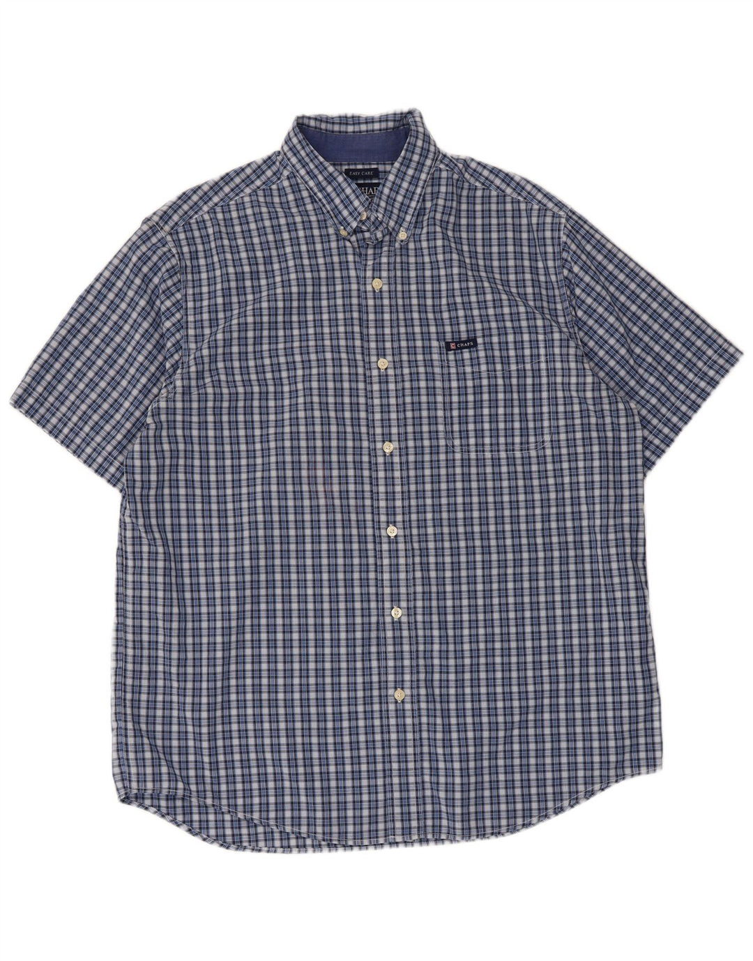 Chaps Herren-Hemd, pflegeleicht, kurzärmelig, groß, blau kariert, Baumwolle