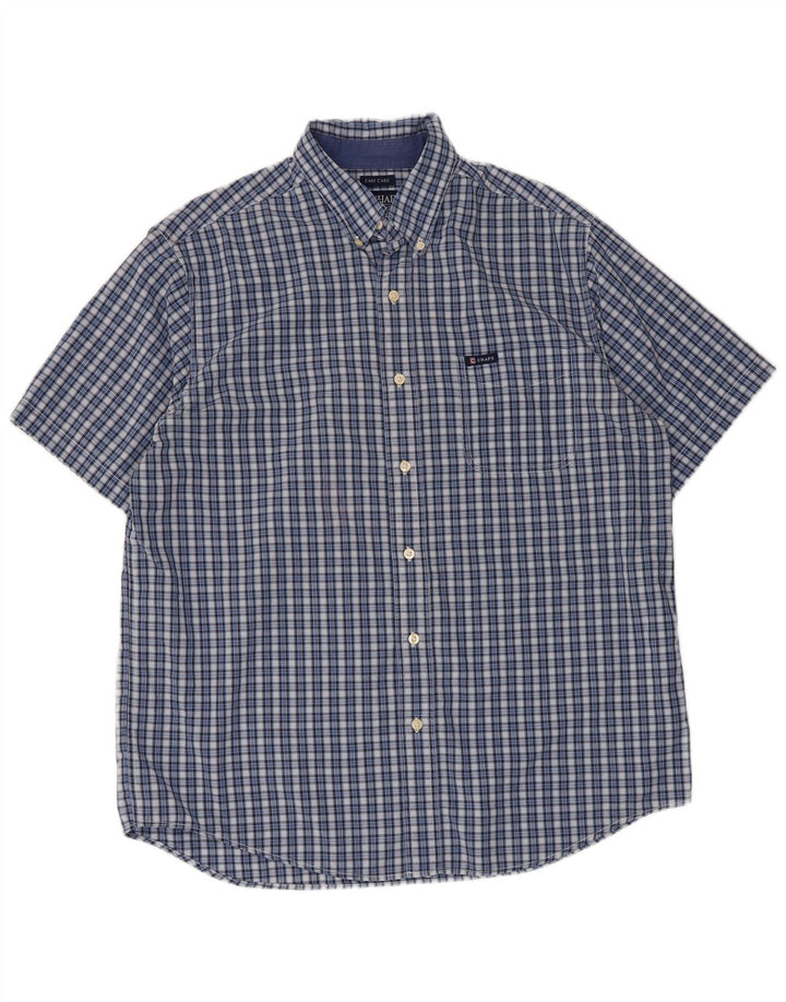 Chaps Herren-Hemd, pflegeleicht, kurzärmelig, groß, blau kariert, Baumwolle