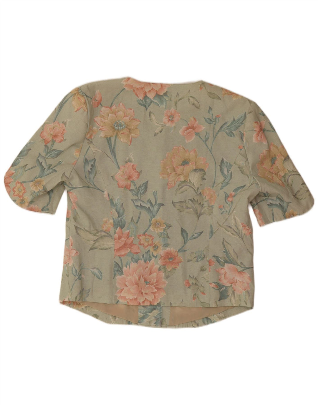 Clover Damen-Blazer, kurzärmelig, 3 Knöpfe, Gr. 12, mittelgrün, geblümt