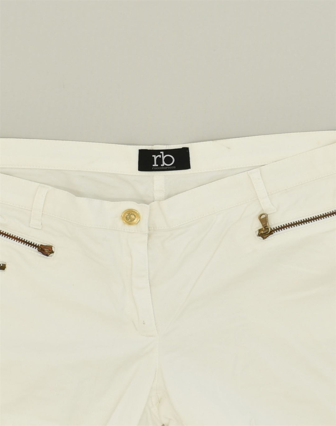 ROCCOBAROCCO Womens Slim Casual Trousers W34 L31  White Cotton | Vintage Roccobarocco | Thrift | Second-Hand Roccobarocco | Used Clothing | Messina Hembry 