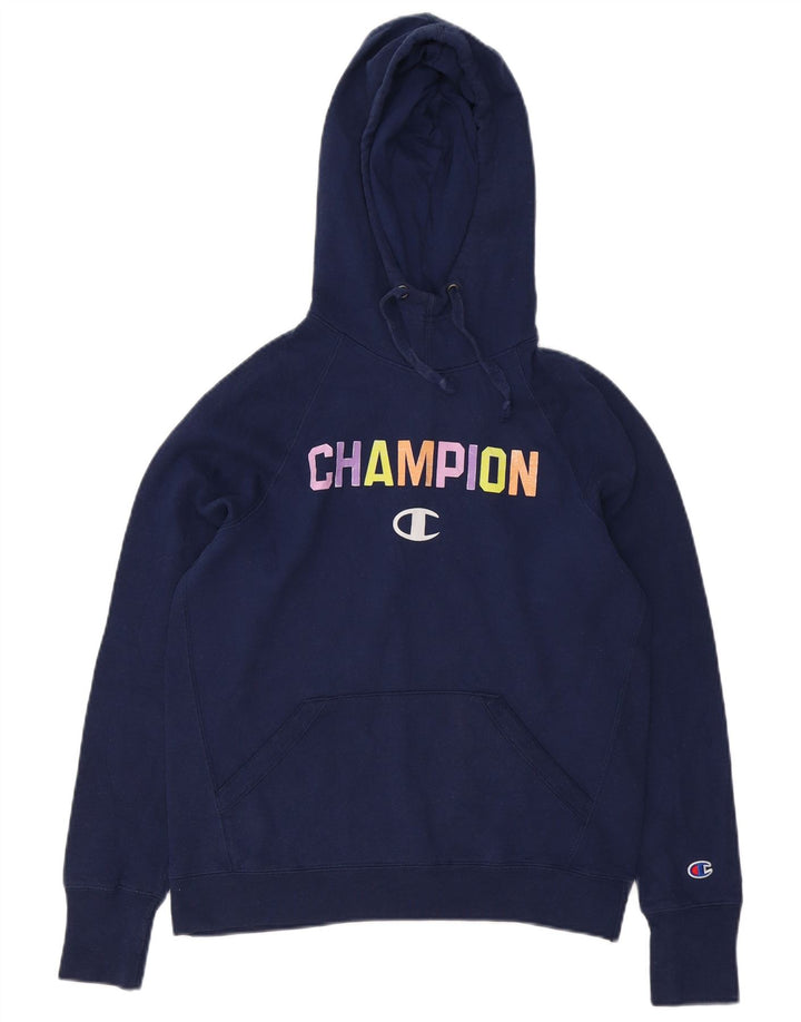Champion Womens Graphic Oversized Hoodie Pullover UK 10 Small Marineblau