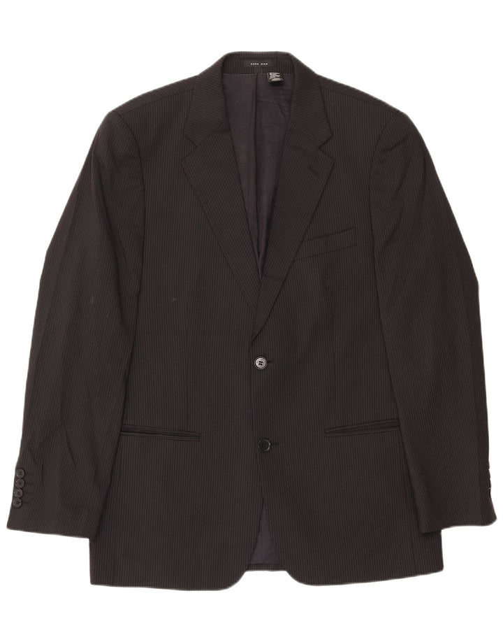 Zara Herren-Blazer mit 2 Knöpfen, EU 50, mittelschwarz, gestreift, Wolle