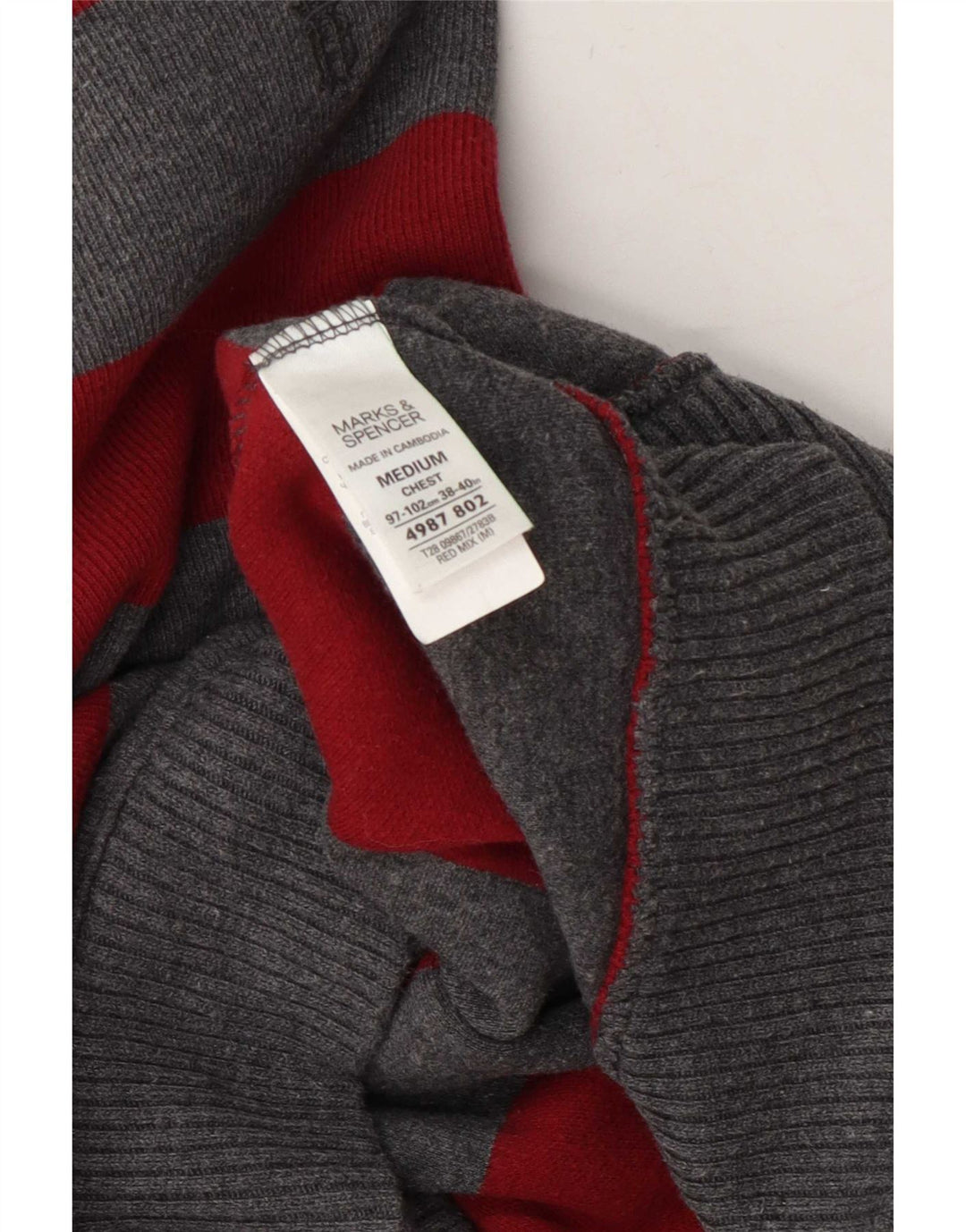 Marks & Spencer Herren-Pullover mit Reißverschluss am Hals, mittelgrau gestreifte Baumwolle