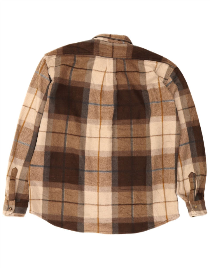 VINTAGE Mens Flannel Shirt XL Brown Check Polyester