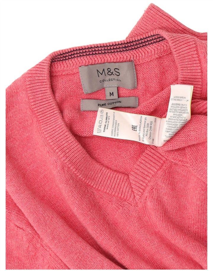 Marks & Spencer Herren-Pullover mit V-Ausschnitt aus mittelrosa Baumwolle