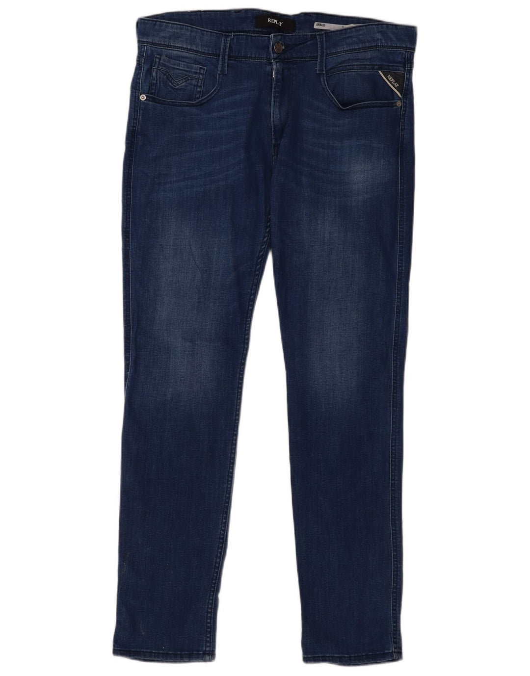 Replay Damen Anbass Slim Jeans W34 L32 Blaue Baumwolle