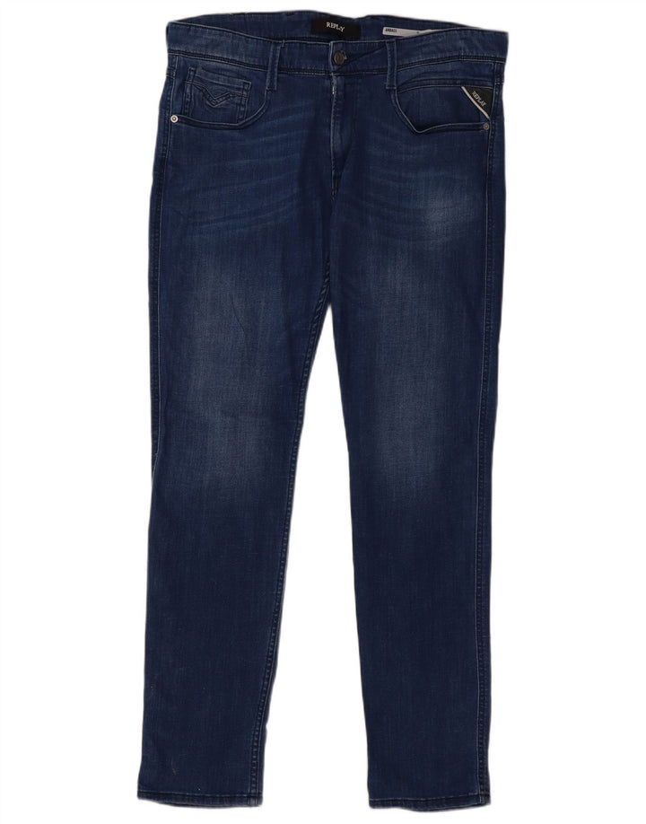 Replay Damen Anbass Slim Jeans W34 L32 Blaue Baumwolle