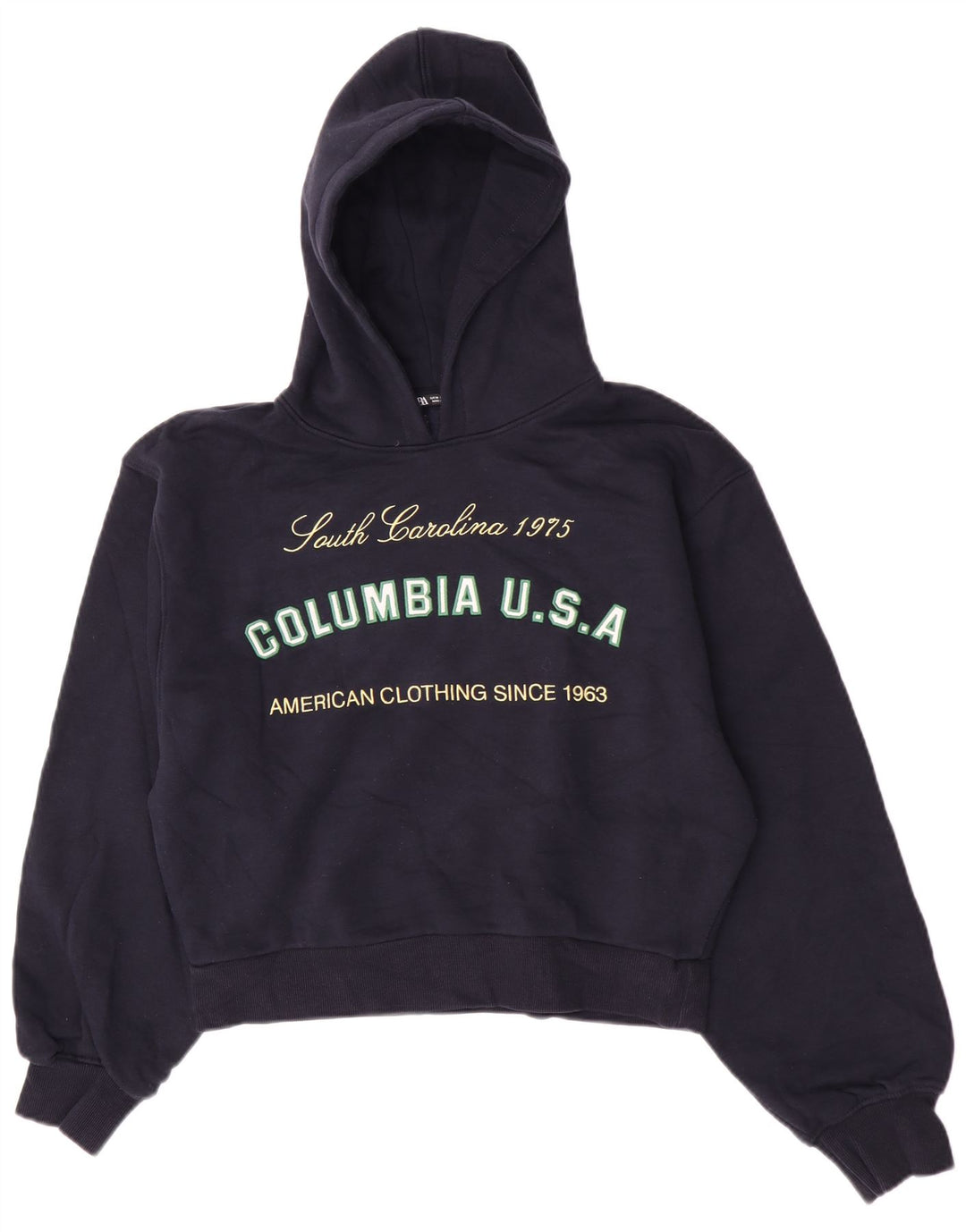 Zara Damen-Pullover mit grafischem Kapuzenpullover, Gr. 14, mittleres Marineblau