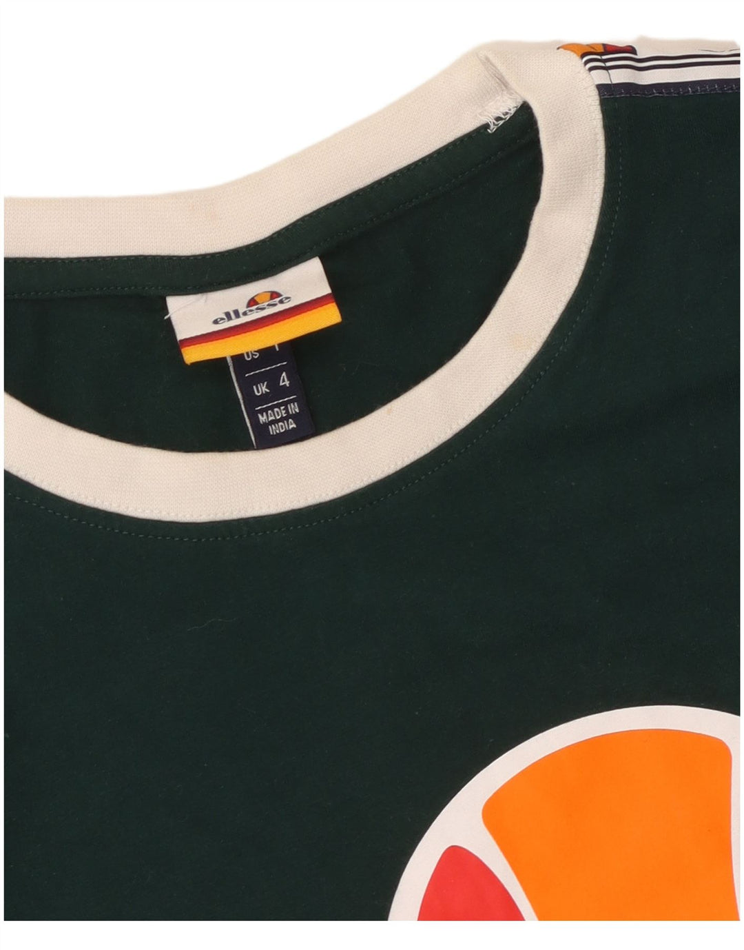 ELLESSE Damen Crop Graphic T-Shirt Top UK 4 XS Grüne Baumwolle