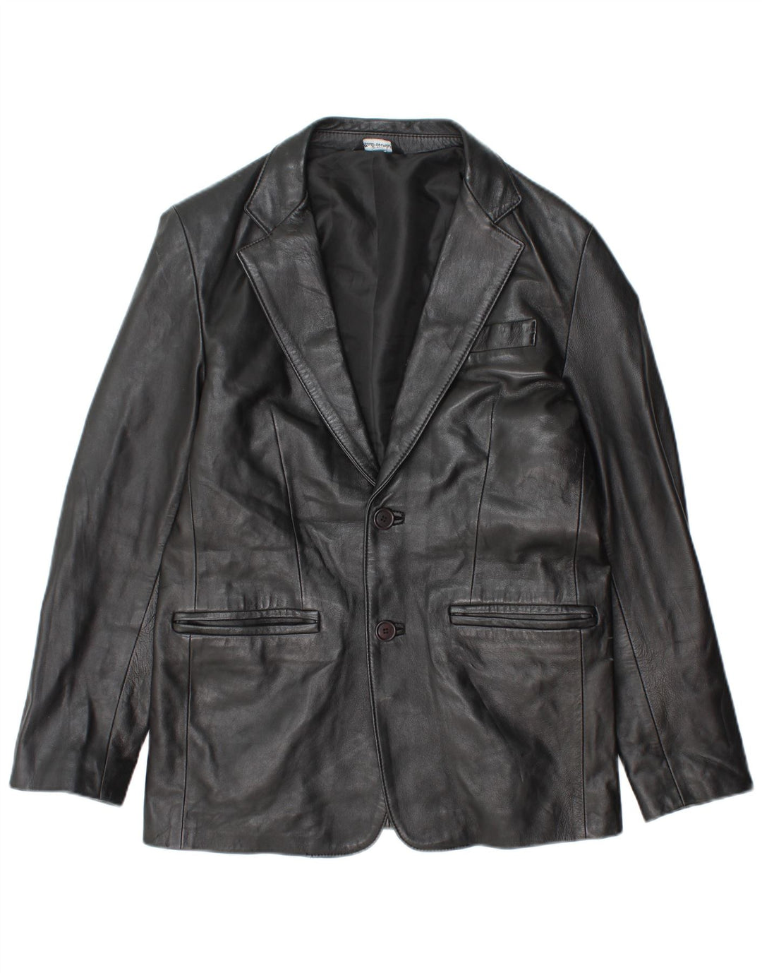 Vintage Herren 2-Knopf-Leder-Blazerjacke UK 38 Mittelschwarzes Leder