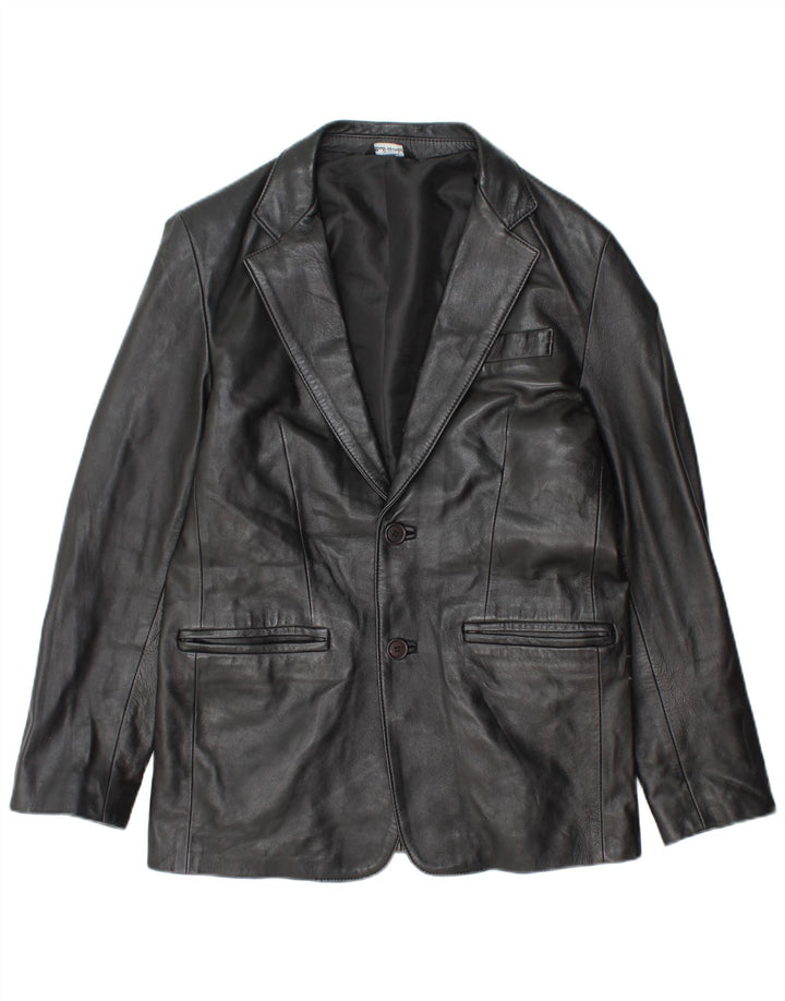 Vintage Herren 2-Knopf-Leder-Blazerjacke UK 38 Mittelschwarzes Leder