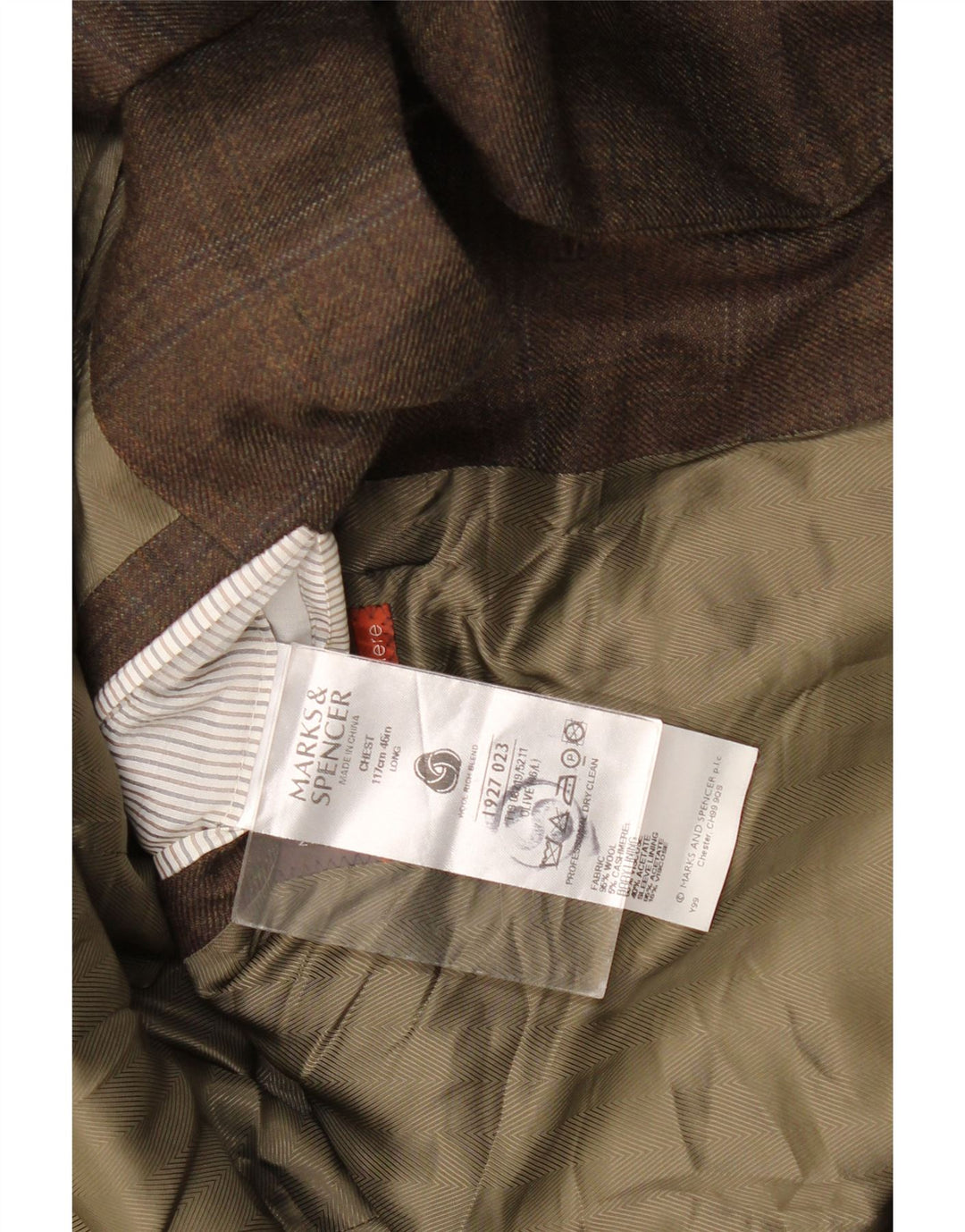 Marks & Spencer Herren-Blazer, lang, mit 2 Knöpfen, UK 46, XL, Khaki, kariert, Wolle