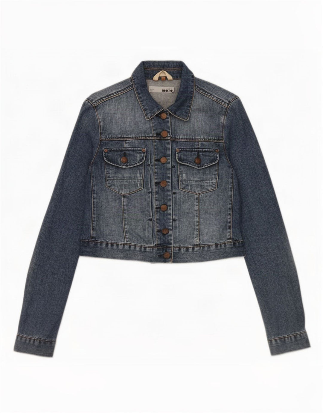 Topshop Damen Crop Denim Jacke UK 12 Mittelblaue Baumwolle