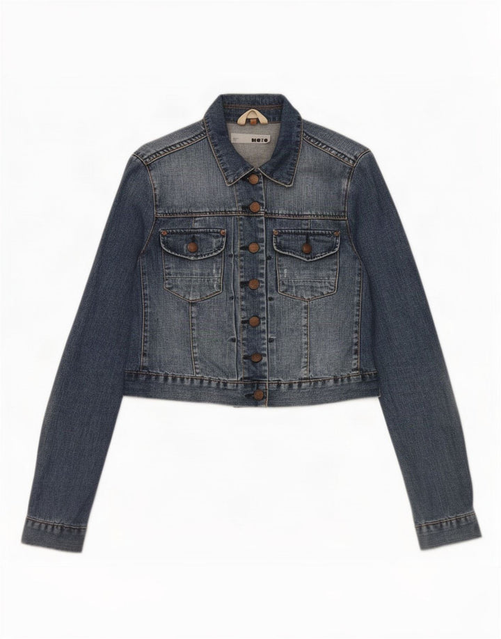 Topshop Damen Crop Denim Jacke UK 12 Mittelblaue Baumwolle