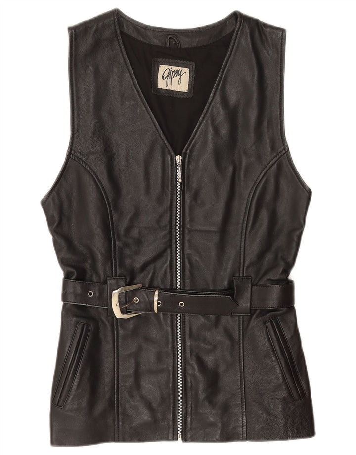 Gipsy Damen Lederweste UK 12 Mittelschwarzes Leder