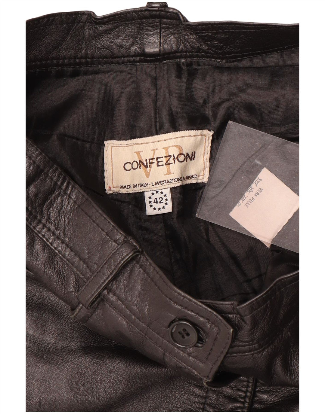 VINTAGE Gerade Damenhose IT 42 Mittel W28 L29 Schwarzes Leder