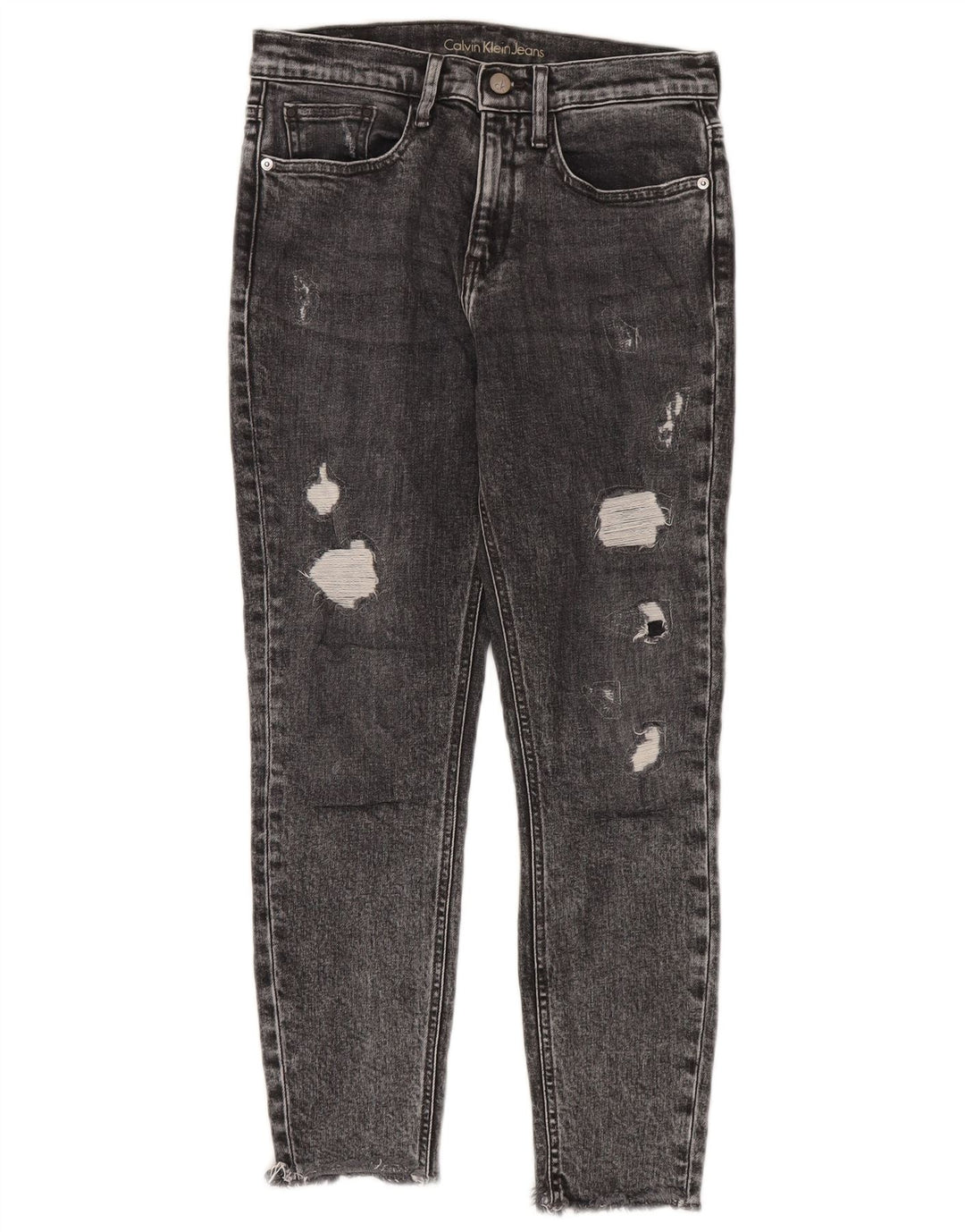 Calvin Klein Damen Distressed Skinny Cropped Jeans W27 L26 Grau