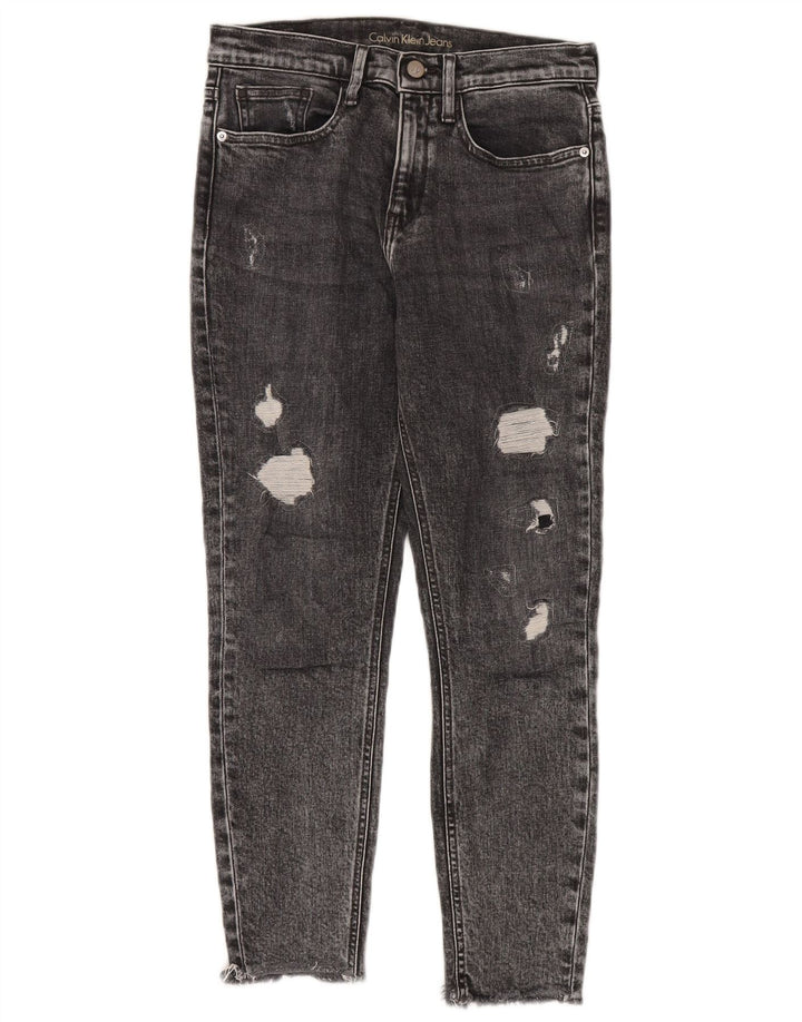 Calvin Klein Damen Distressed Skinny Cropped Jeans W27 L26 Grau