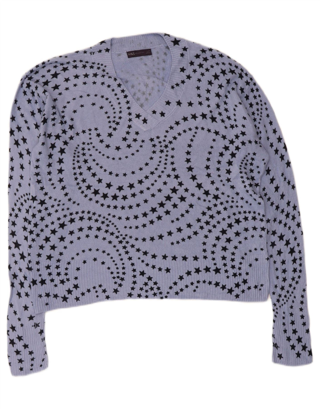 Marks & Spencer Damen-Pullover mit V-Ausschnitt, Gr. 14, groß, blau, geometrisch