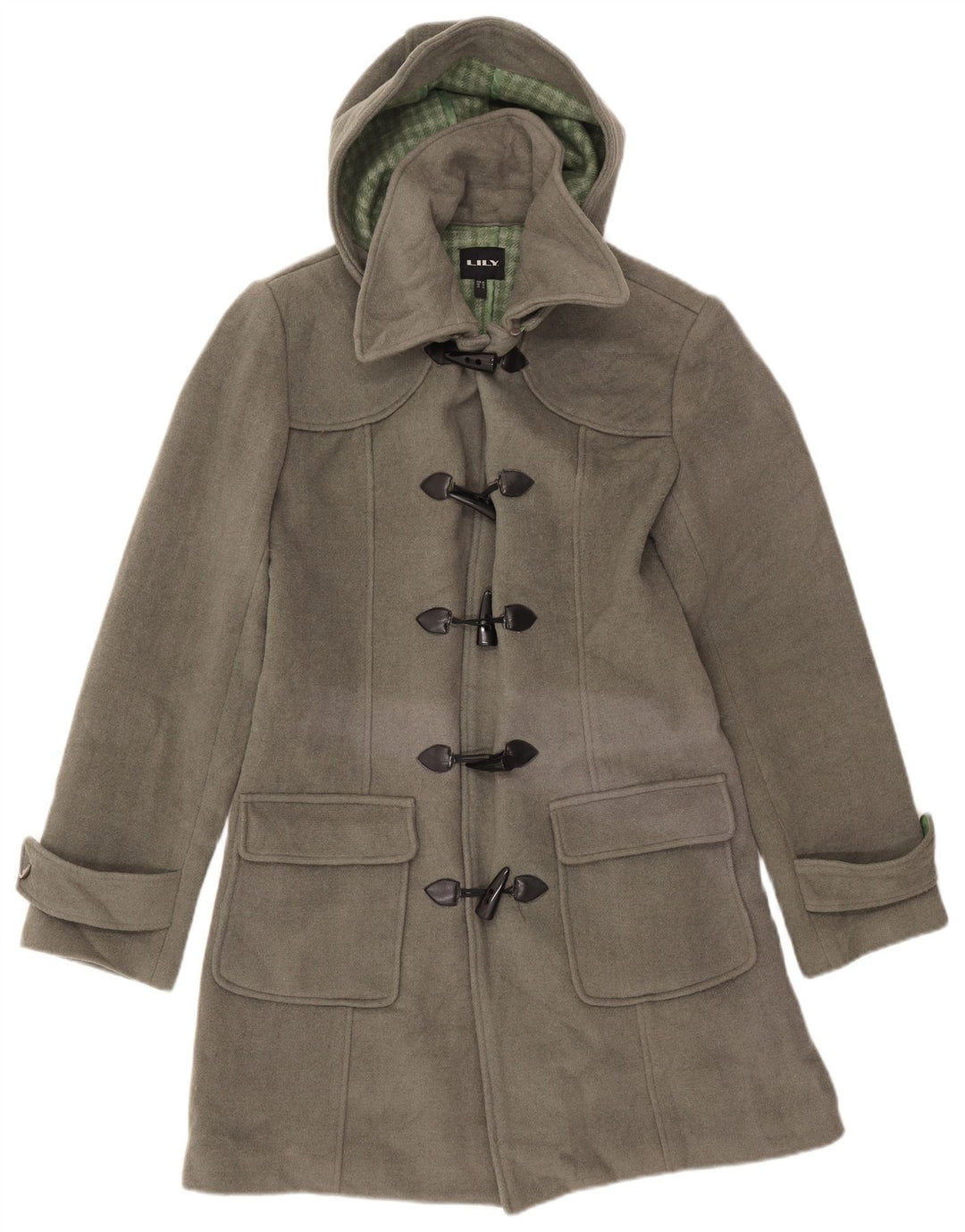 VINTAGE Damen Dufflecoat mit Kapuze UK 16 Große graue Wolle
