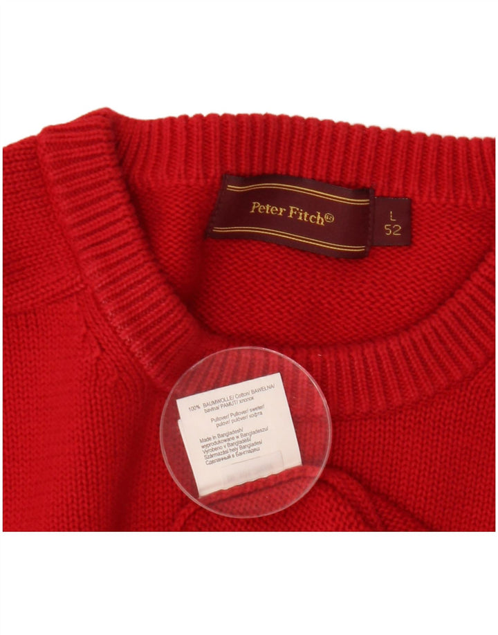 Peter Fitch Herren-Pullover mit Rundhalsausschnitt, groß, aus roter Baumwolle