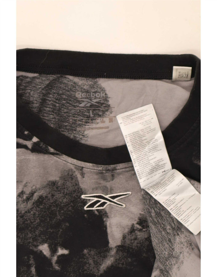 Reebok Herren T-Shirt mit abstraktem Muster, groß, aus schwarzer Baumwolle