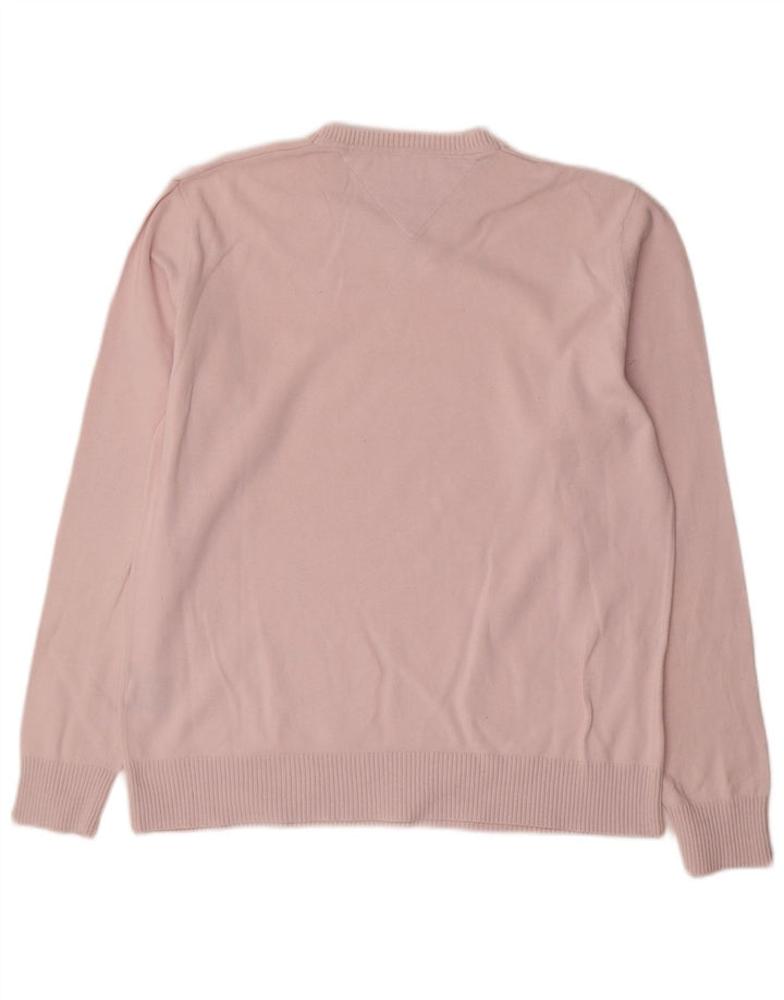 Tommy Hilfiger Herren-Pullover mit V-Ausschnitt aus mittelrosa Baumwolle