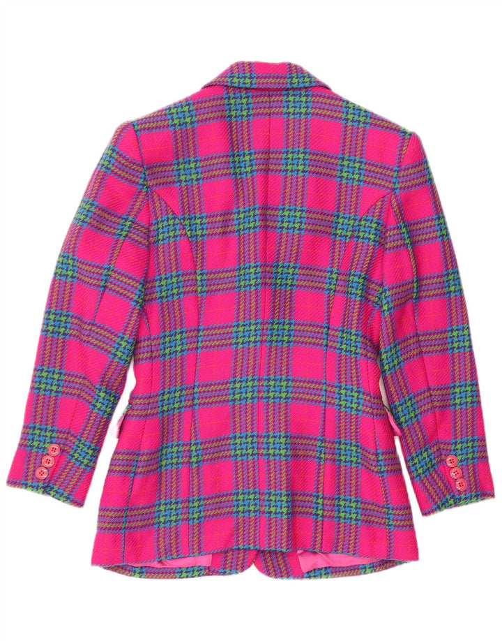 Figure Damen-Blazerjacke mit 3 Knöpfen, UK 14, mittelrosa karierte Wolle