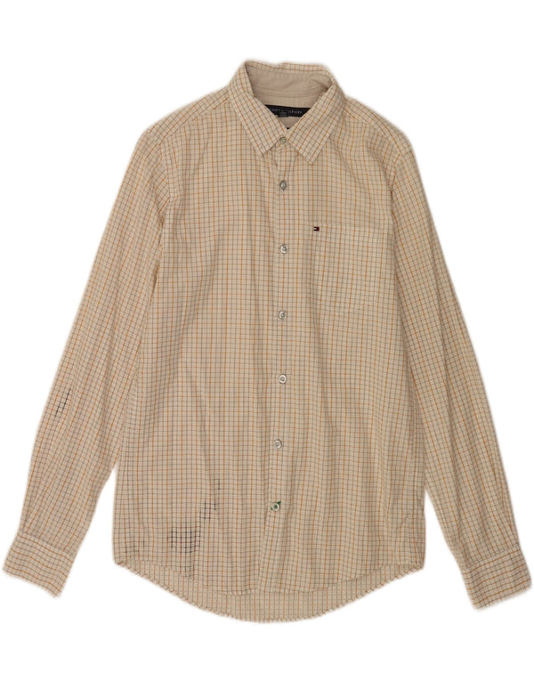Tommy Hilfiger Mens New York Fit Shirt Small Beige Check Cotton