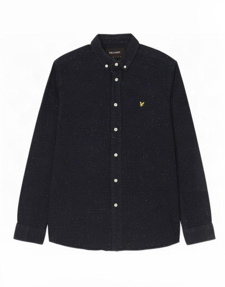Lyle & Scott Herren-Hemd aus mittelblauer, melierter Baumwolle