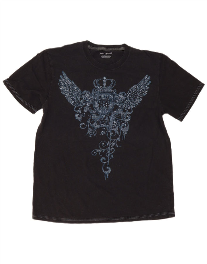 Dkny Womens Graphic T-Shirt Top UK 16 Large Schwarz