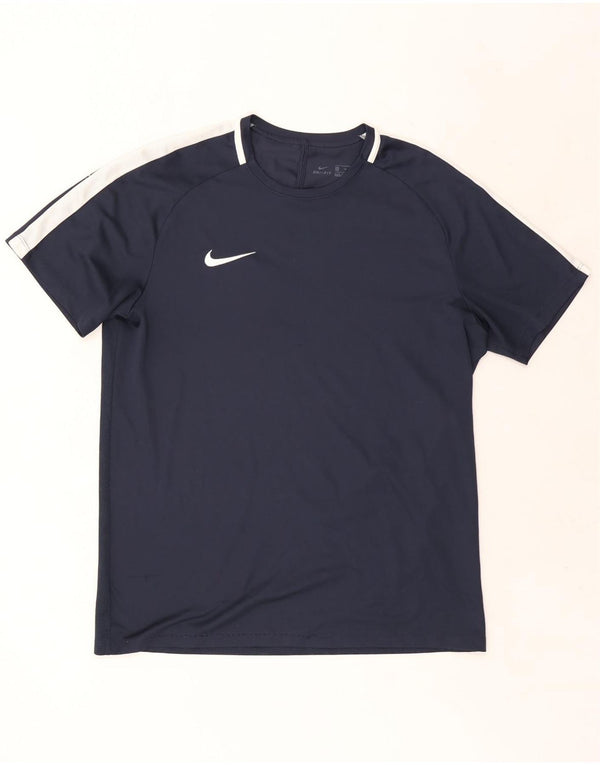 NIKE Herren Dri Fit T-Shirt Top XL Marineblaues Colourblock-Polyester