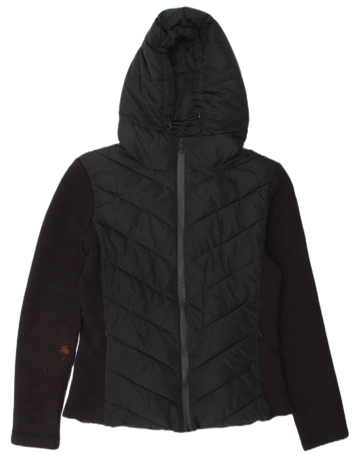 Wattierte Jacke mit Kapuze von Zara, UK 12, Mittelschwarz, Colourblock-Viskose