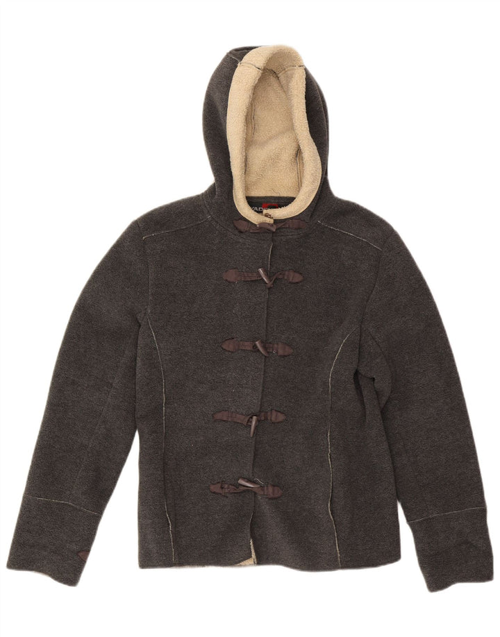 Vintage Damen Kapuzen-Sherpa-Fleecejacke UK 8 Small Grau Polyester