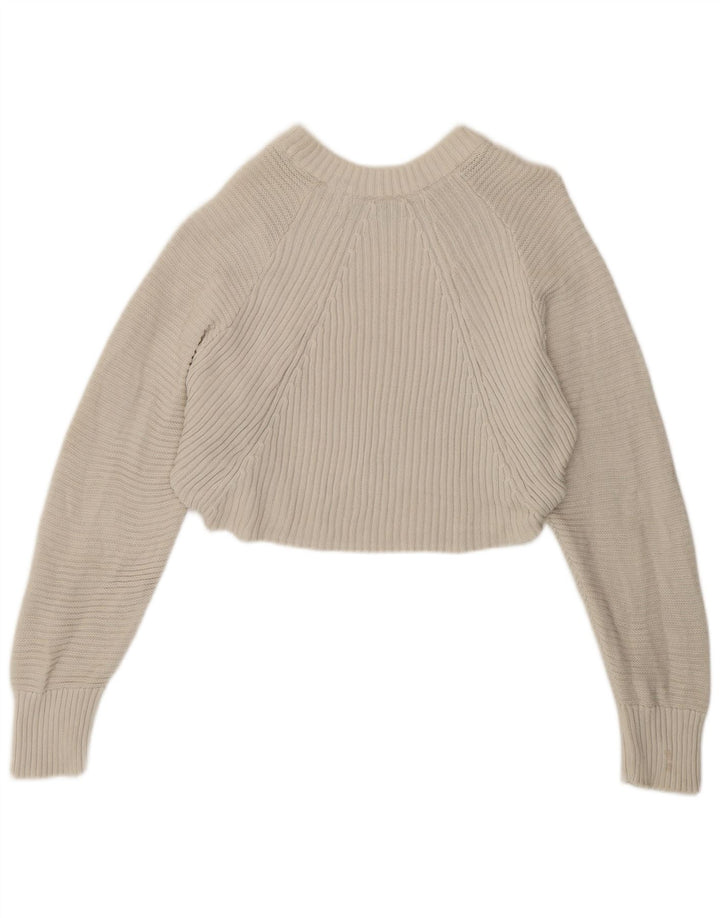 Topshop Damen-Pullover, bauchfrei, übergroß, Rundhalsausschnitt, Gr. 12, Mittelweiß