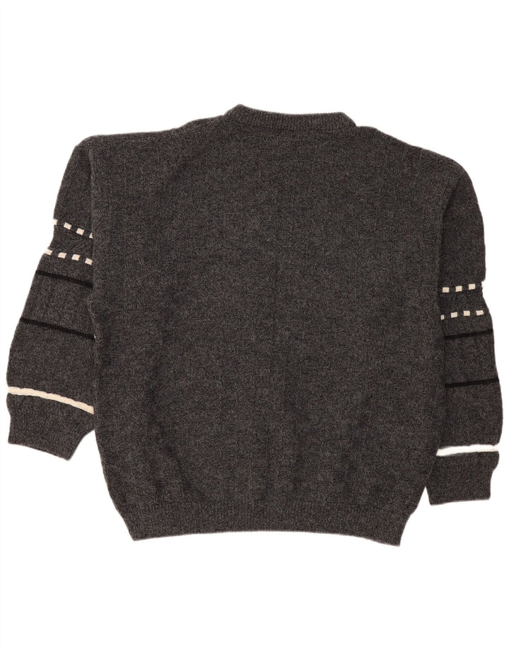 Vintage Herren Rundhalspullover Pullover 2XL grau gestreift Wolle
