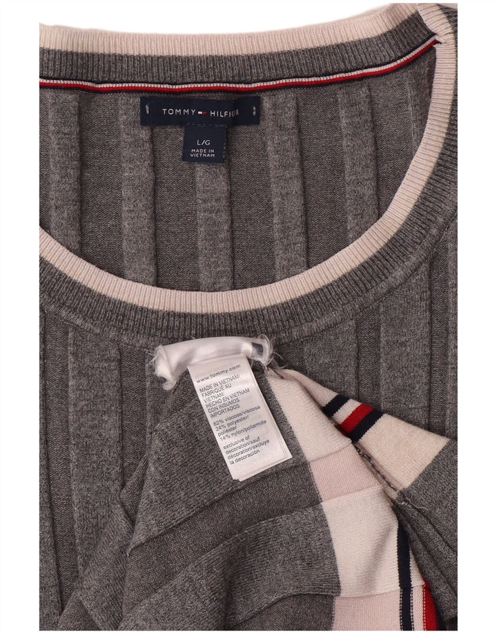 TOMMY HILFIGER Damen Pulloverkleid UK 14 Große grau gestreifte Viskose